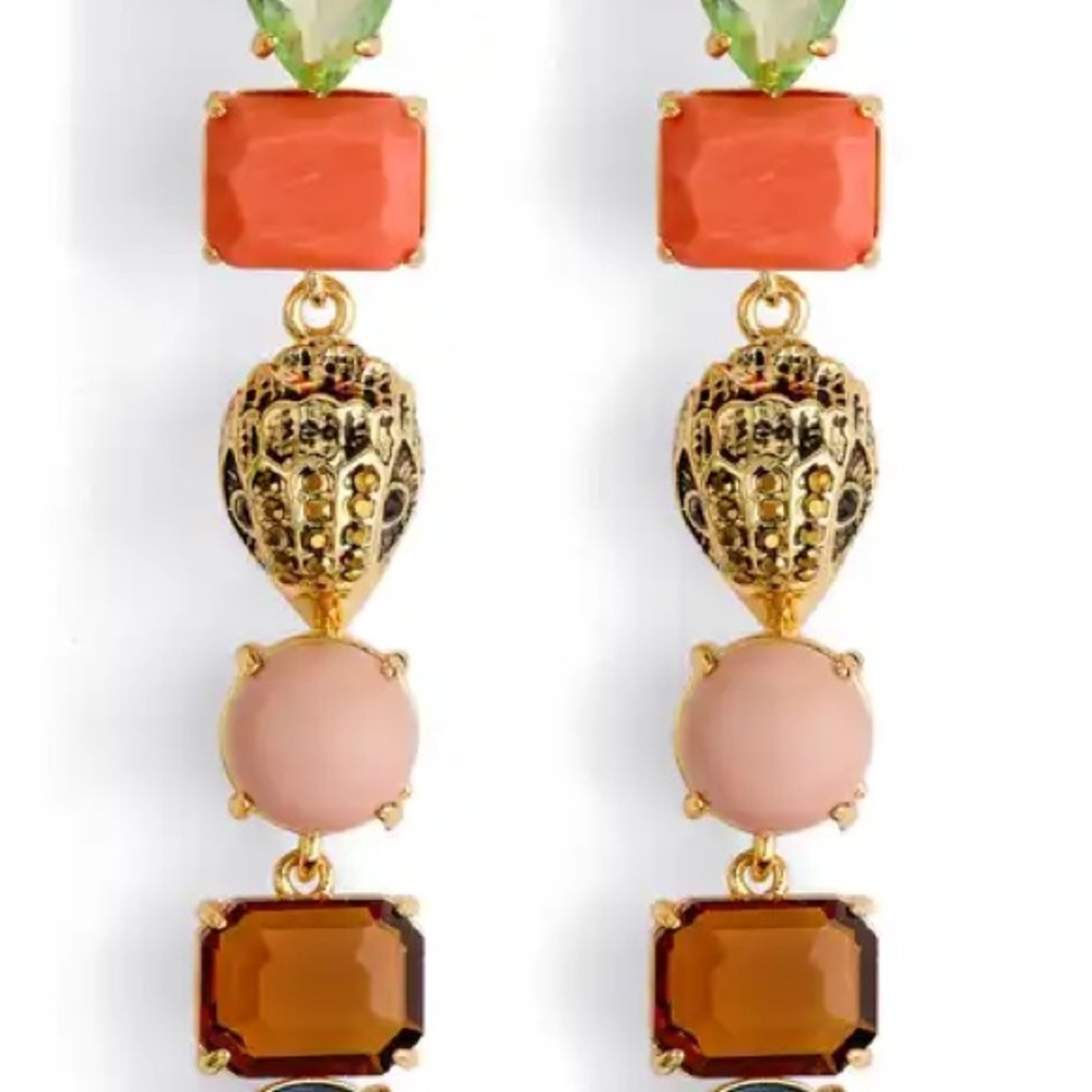 NEW KURT GEIGER LONDON Mixed Crystal & Semiprecious Stone Linear Drop Earrings - Picture 3 of 11